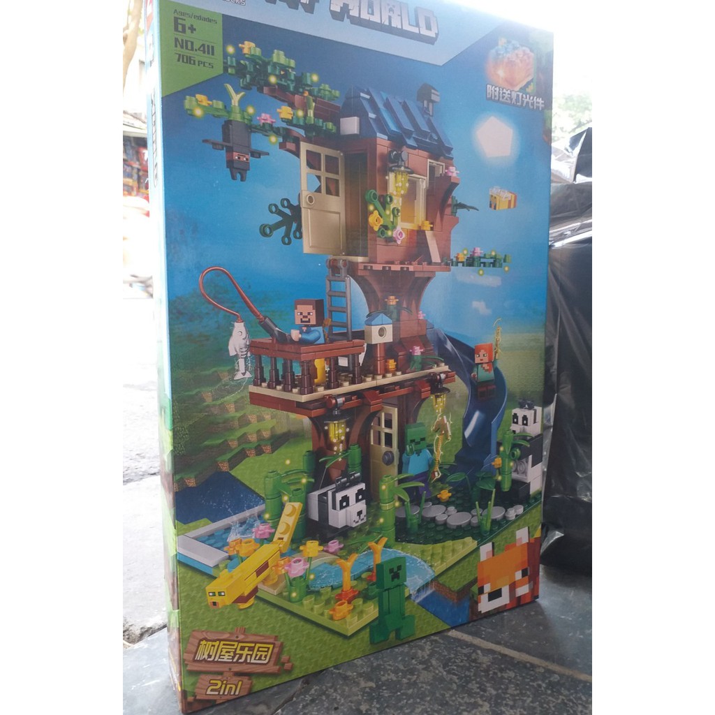 Lắp ráp My World xếp hình ngôi nhà trên cây có hồ câu cá 706 khối