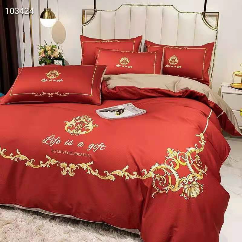 Bộ Chăn Ga Gối cotton lụa 20s Lidaco - Hoàng Gia Đỏ