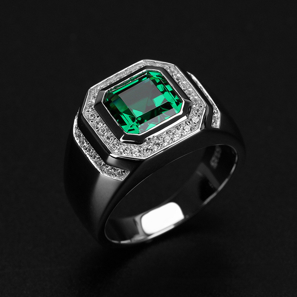 Nhẫn Đính Hôn Mặt Đá Zircon Xanh Hình Vuông Thời Trang Cho Nam