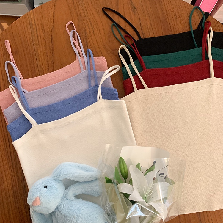 51917 Phong Cách Cơ Bản Áo Yếm Dệt Kim Màu Trơn Đơn Giản