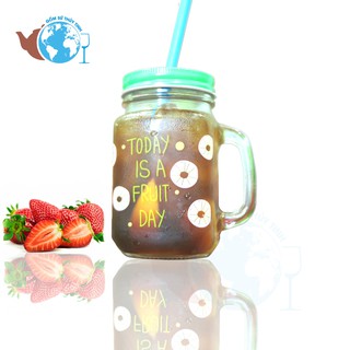 Ly quai thủy tinh trà sữa in hình ngẫu nhiên 450ml