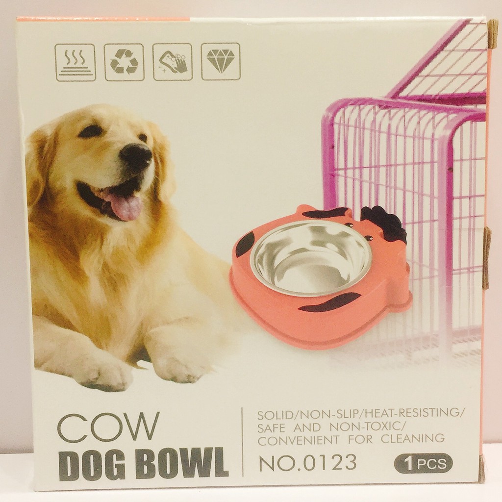 Bát Hai Lớp Inox Và Nhựa Gắn Chuồng Cow Dog Bowl Cho Cưng