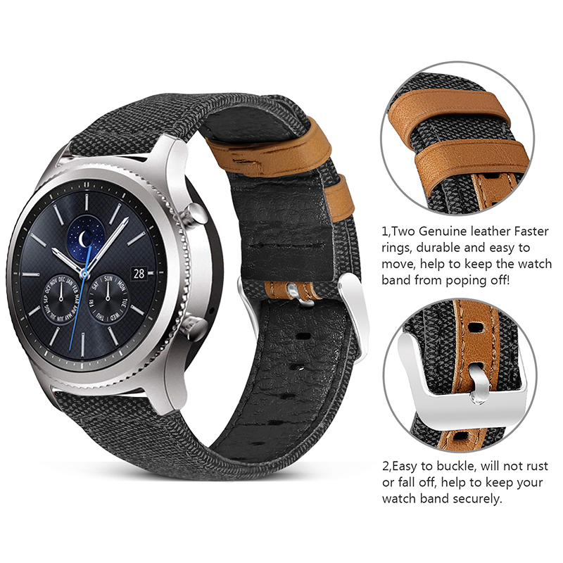 Dây Đeo Bằng Da Canvas 20mm / 22mm Cho Đồng Hồ Thông Minh Samsung Gear S3 S2 Sport Classic Huawei Gt 2 Samsung Galaxy Watch 42mm / 46mm