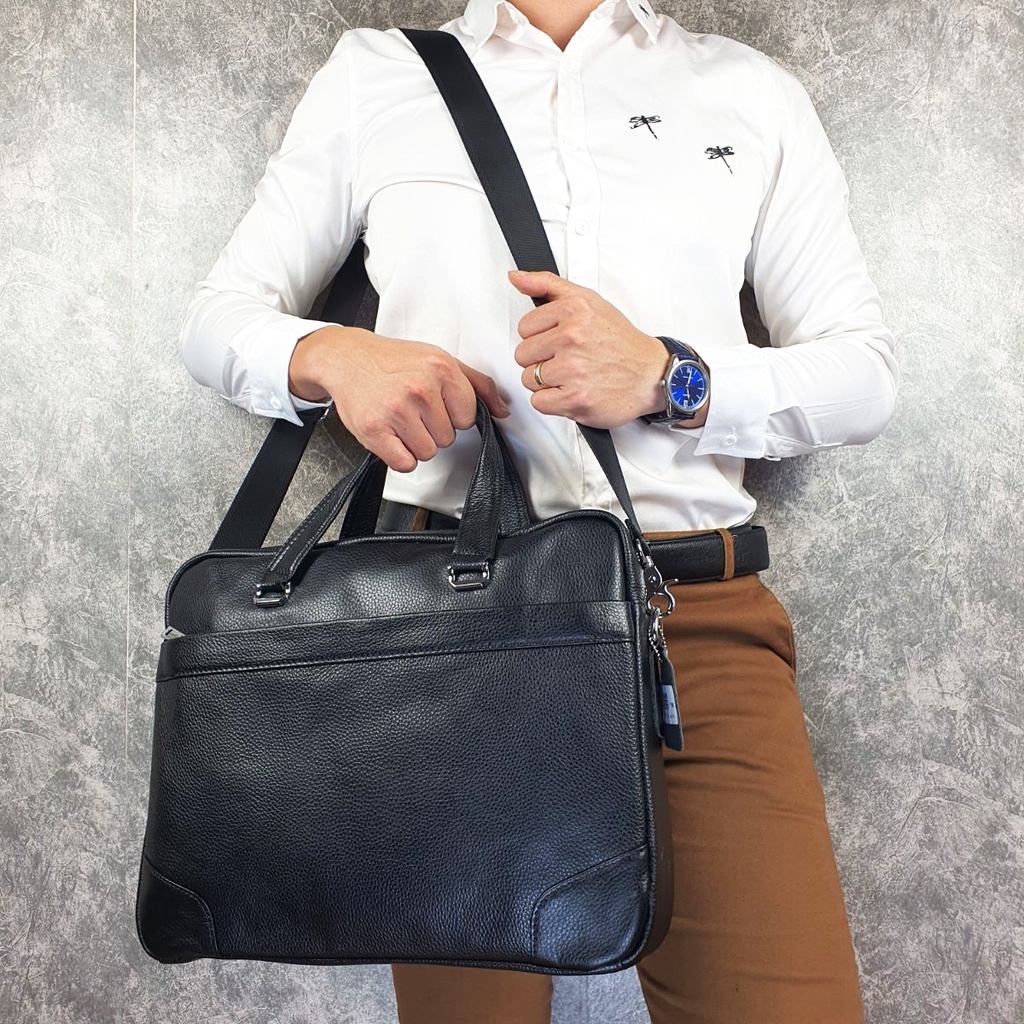 [Da thật] Túi công sở nam nữ; Cặp đựng laptop da bò thật vân mill CD308 (Black) - 100% da bò thật, BH 3 năm | BigBuy360 - bigbuy360.vn