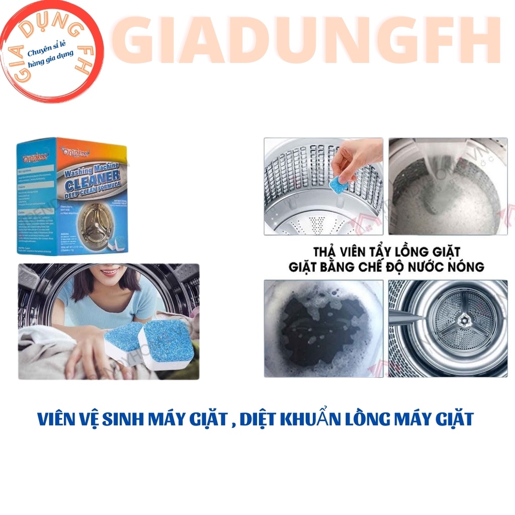 Viên Vệ Sinh Lồng Máy Giặt , Diệt Khuẩn , Tẩy Cặn Bẩn Máy Giặt , Giá Rẻ , Hộp 12 viên