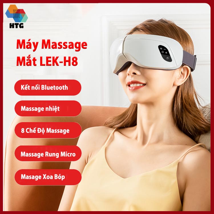 Máy Massage Mắt LEK-H8 Với 8 Chế Độ Độc Lập, Xoa Bóp Và Rung Cùng Bluetooth Phát Nhạc, Mát Xa Nóng Nhiệt Lưu Thông