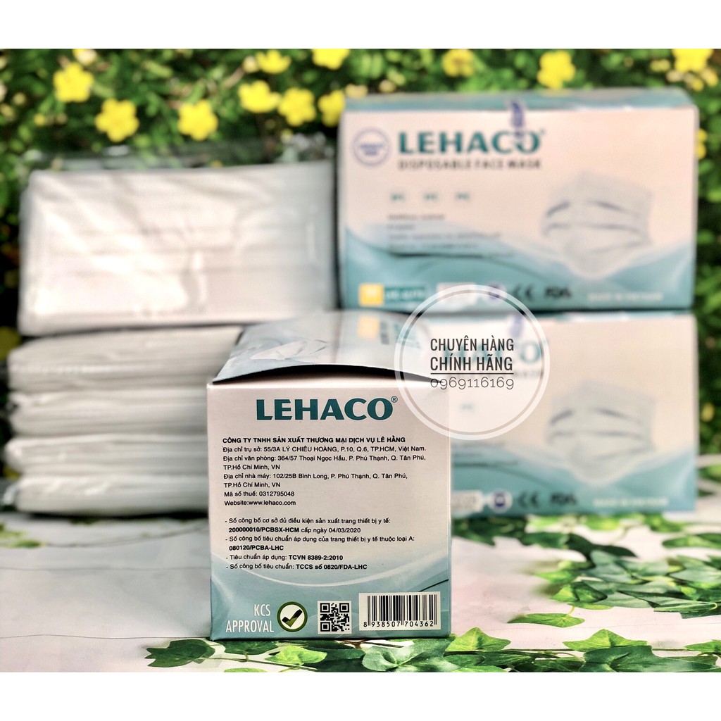 Khẩu Trang Kháng Khuẩn Màu TRẮNG Lehaco 4 lớp  50 cái/ hộp - Khẩu Trang y tế Lehaco Kháng Khuẩn