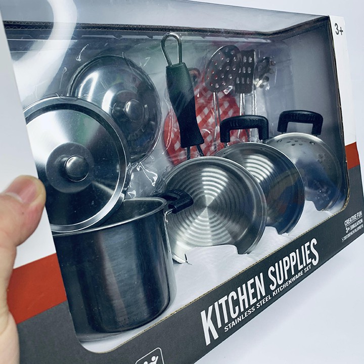 BỘ ĐỒ CHƠI BỘ ĐỒ NẤU ĂN INOX KITCHEN SUPPIES E0300 - ẢNH TỰ CHỤP