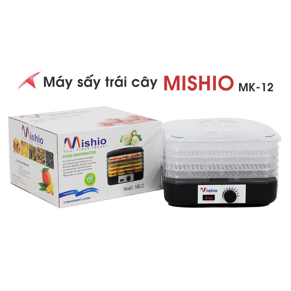 [Mã ELMALL300 giảm 7% đơn 500K] Máy sấy khô hoa quả, thực phẩm 5 khay Mishio MK12 350W