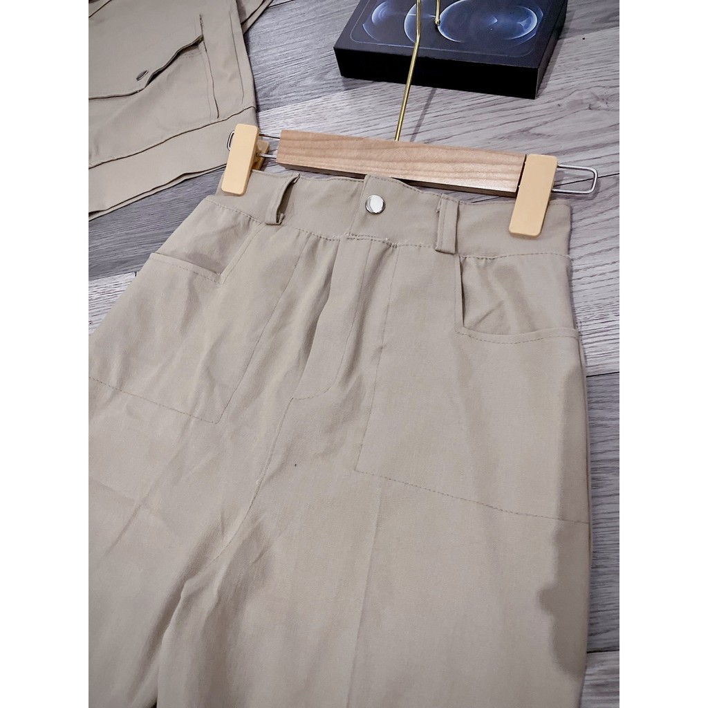 Set Bộ Kaki Nữ Áo Croptop Quần Dài ( ảnh thật ) | BigBuy360 - bigbuy360.vn