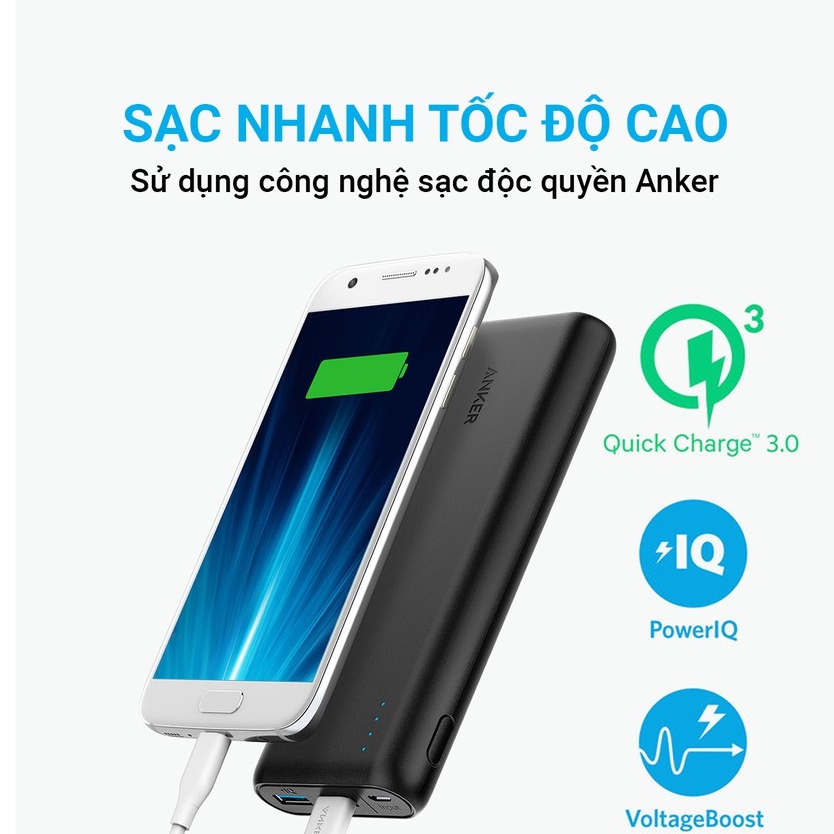 Pin sạc dự phòng ANKER PowerCore Speed 20000mAh QC 3.0 - A1278- CỤC SẠC DỰ PHÒNG SẠCH NHANH 2.0 AN TOÀN CHO MÁY