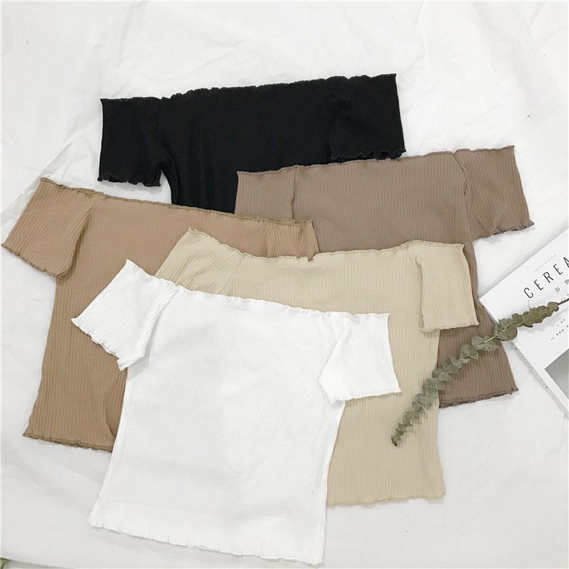 Áo tay ngắn hở vai đơn giản phong cách hàn quốc dành cho nữ