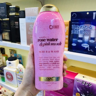 Sữa tắm tẩy tế bào chết ogx sensitive + rose water & pink sea salt 💖