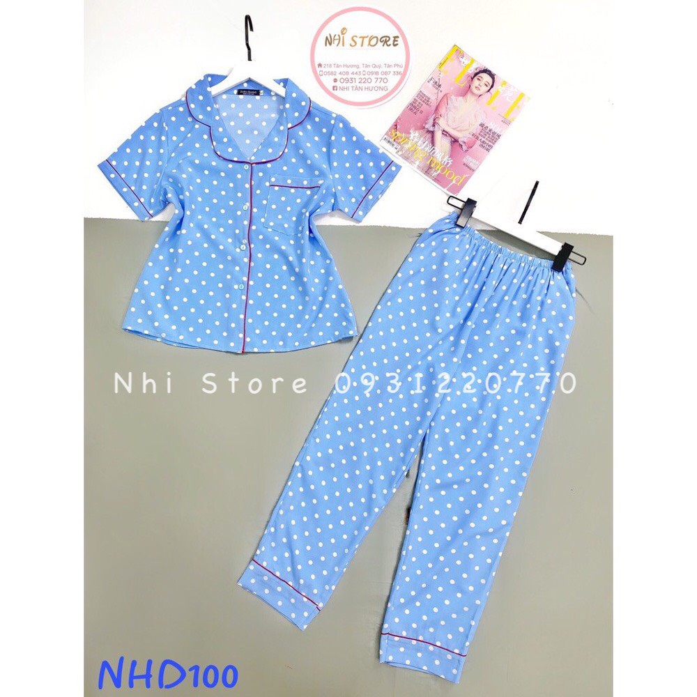 [FREESHIP 50K] BỘ MẶC NHÀ NHISTORE PIZAMA  QUẦN DÀI TAY NGẮN HỌA TIẾT CHẤM BI SIZE 45-75KG