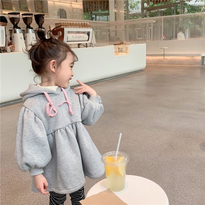 Đầm hoodie tay dài màu trơn dáng rộng thời trang Hàn Quốc thời trang cho nữ