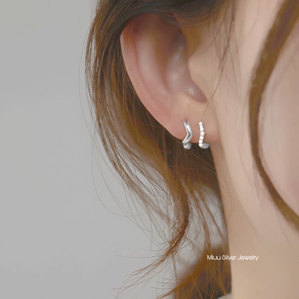 Bông tai nữ bạc 925 tròn kẹp vành tai Miuu Silver