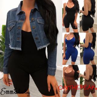 Women Sleeveless Bodycon Jumpsuit, Solid Color Hanging Neck V-neck Halter Shorts Bodysuit Summer Playsuit
