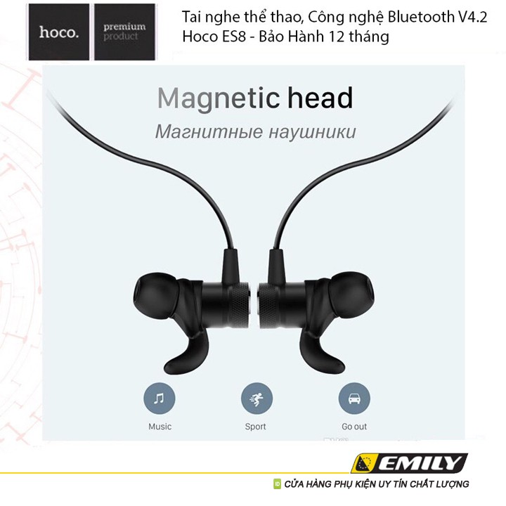 Tai nghe thể thao Hoco ES8 Công nghệ Bluetooth V4.2 - Bảo Hành 12 tháng