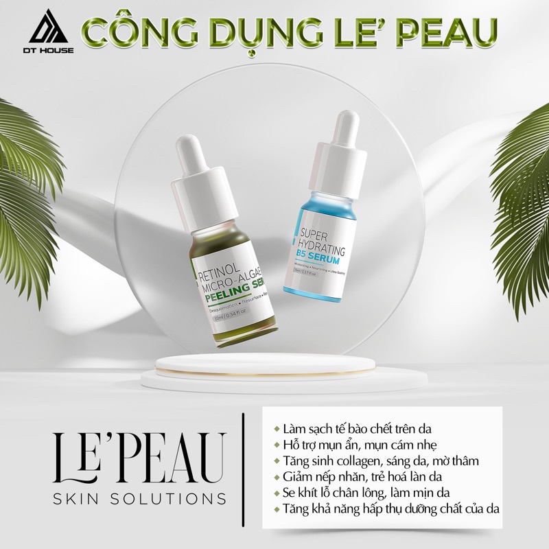 Peel da vi tảo retinol Le Peau 10ml, serum tái tạo da sinh học, Tặng B5 - LEPEAU VIETNAM