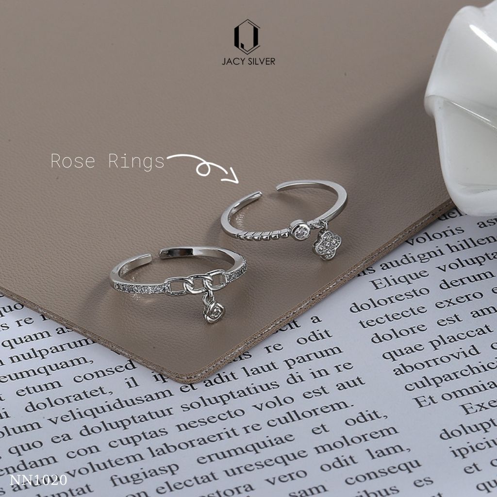 Nhẫn Bạc 925 Charm Hoa Hồng, Nhẫn Bạc Ý Cho Nữ Jacy Silver NN1020