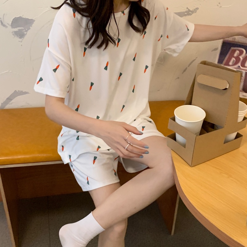 IELGY Bộ Đồ Ngủ Ngắn Hai Mảnh Phong Cách Ngọt Ngào Dễ Thương Thời Trang Mùa Hè Cho Nữ