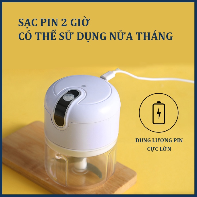 Máy xay mini, Máy xay tỏi ớt cầm tay 100ml - 250ml sử dụng cổng sạc USB tiện lợi ̣(BH 1 đổi 1)