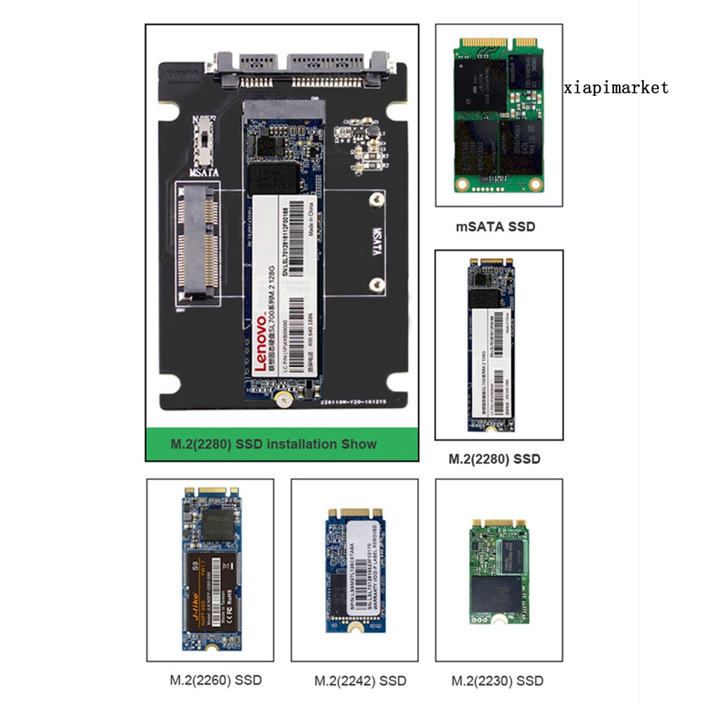 LOP_High Speed 65Gbps mSATA M.2 B-Key NGFF 2 in 1 SSD to SATA 3 Adapter Converter