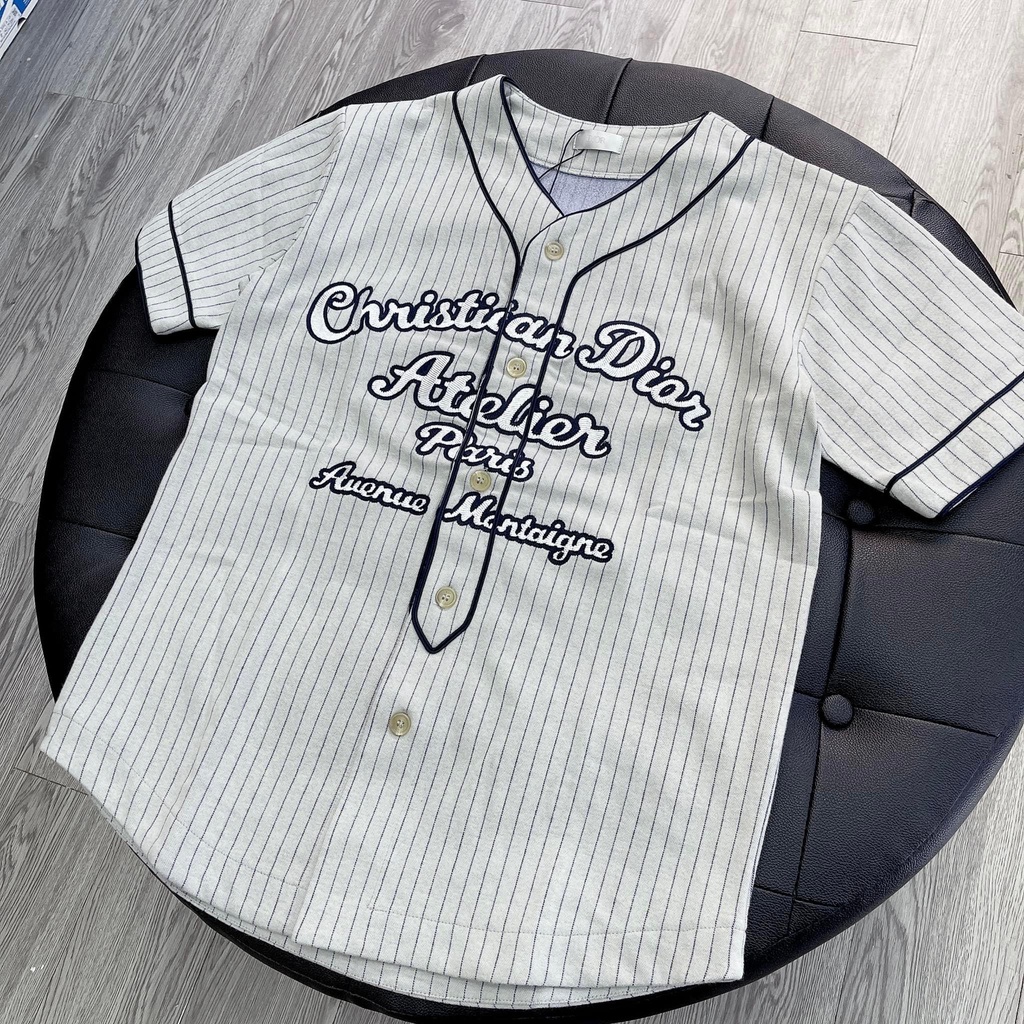 Áo DlOR Ivory Pinstriped 'Dior Atelier' Baseball Jersey