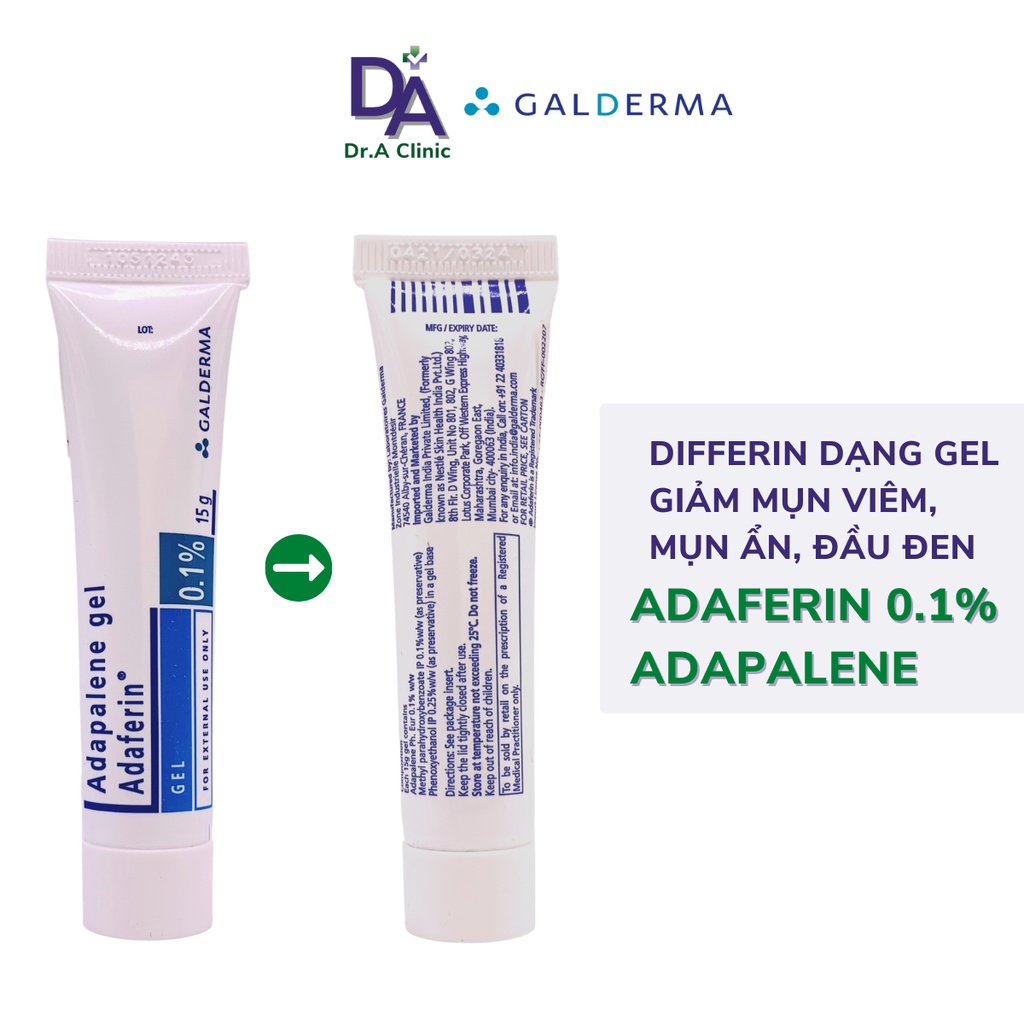 Differin Gel 0.1 Adaferin 15g chứa Adapalene giảm mụn ẩn mụn trứng cá mụn đầu đen cực tốt - Dr.A Clinic | BigBuy360 - bigbuy360.vn