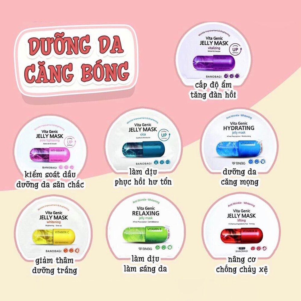 Hộp 10 Mask Mặt Nạ Giấy Banobagi Viên Thuốc Vita Genic Jelly Mask Hàn Quốc - NEDEVI Chính Hãng