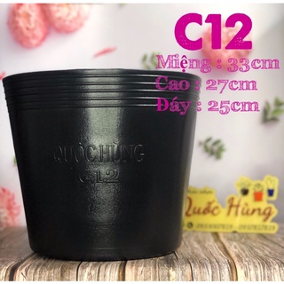 Chậu nhựa đen trồng cây C12 thương hiệu QUỐC HÙNG ( dầy dặn - dẻo - chịu nhiệt tốt)