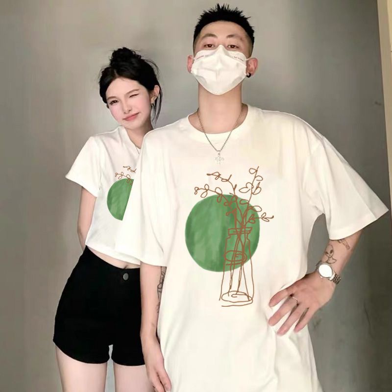 Áo thun IHKKE tay ngắn dáng rộng in họa tiết phong cách retro Mỹ