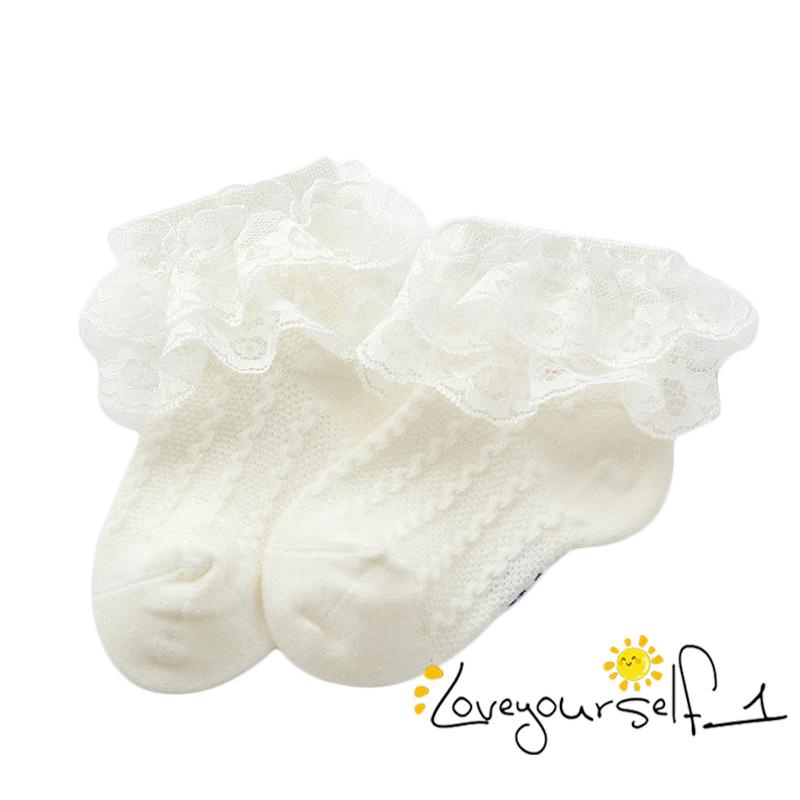 Vớ Cotton Phối Ren Thoáng Khí Dễ Thương Cho Bé Gái 1 Màu Lựa Chọn