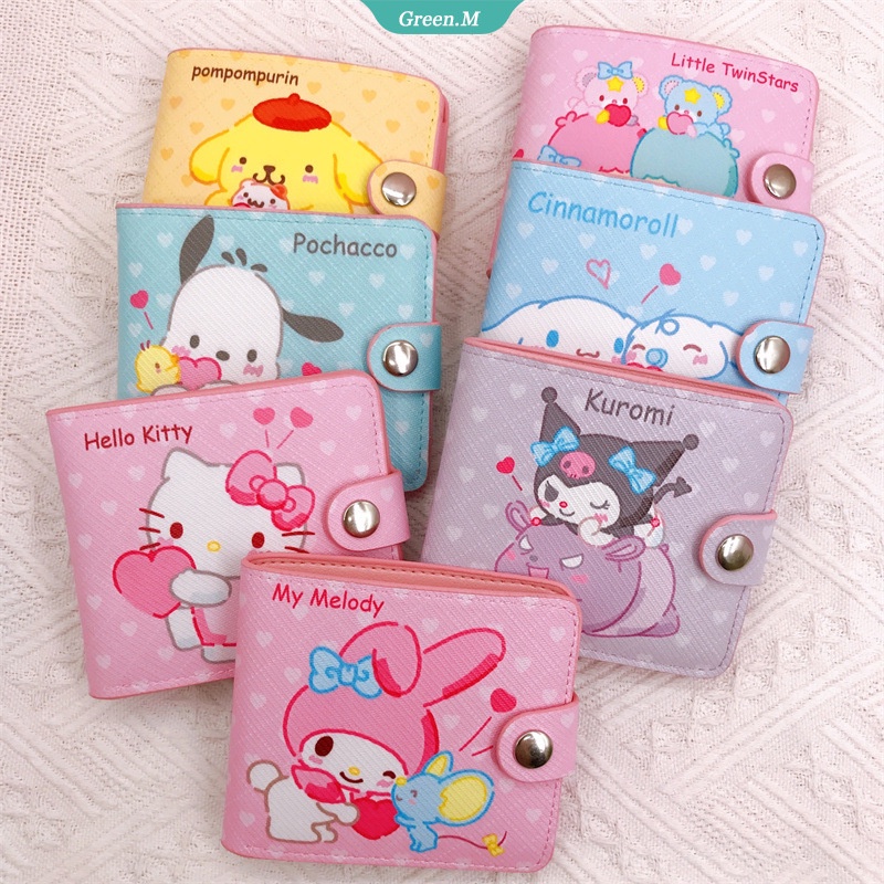 SANRIO Ví Da PU Ngắn Nhiều Ngăn Đựng Thẻ Mini In Hình Nhân Vật Hoạt Hình Kuromi Hello Kitty
