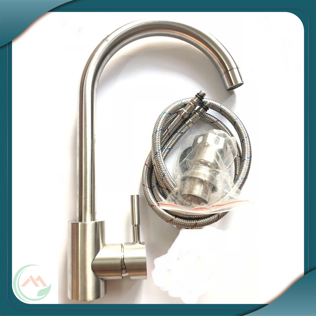 Vòi Rửa Chén Bát Nóng Lạnh INOX 304 V19 và 2 dây nóng lạnh dùng cho 2 hộc chậu cần cứng