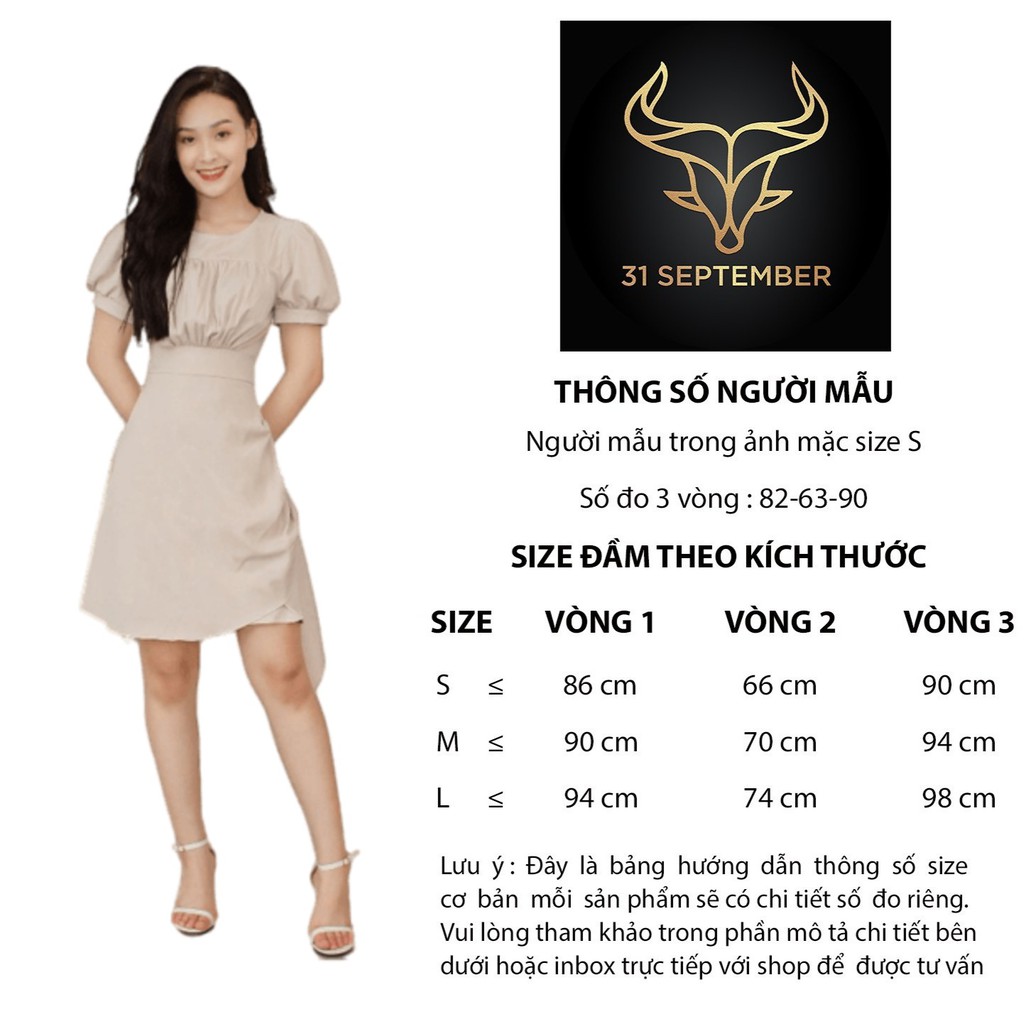 (QUÀ TẶNG LÀ MỘT ĐÔI TẤT NGẪU NHIÊN) Váy nữ thời trang dáng ôm, đầm nữ thiết kế vạt chéo tay bồng 31 SEPTEMBER S007 | BigBuy360 - bigbuy360.vn