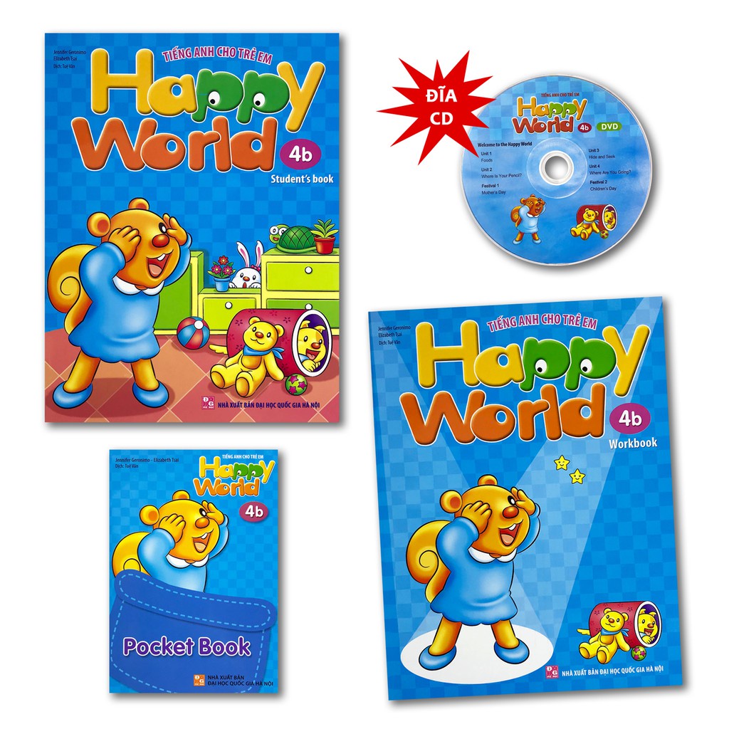 Sách - Happy World - Tiếng Anh Cho Trẻ Em - 4b (Bộ 2 quyển, 1 sổ tay, 1 đĩa DVD)