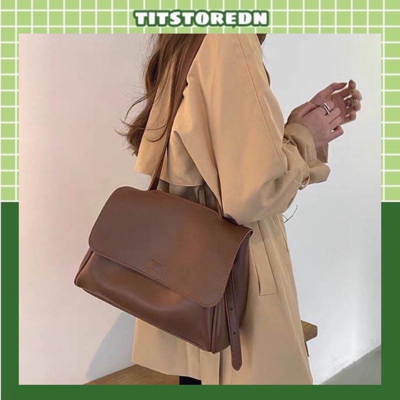 Túi da vintage xịn đeo được 2 kiểu công sở, đi học (có sẵn, hình thật)- MS05