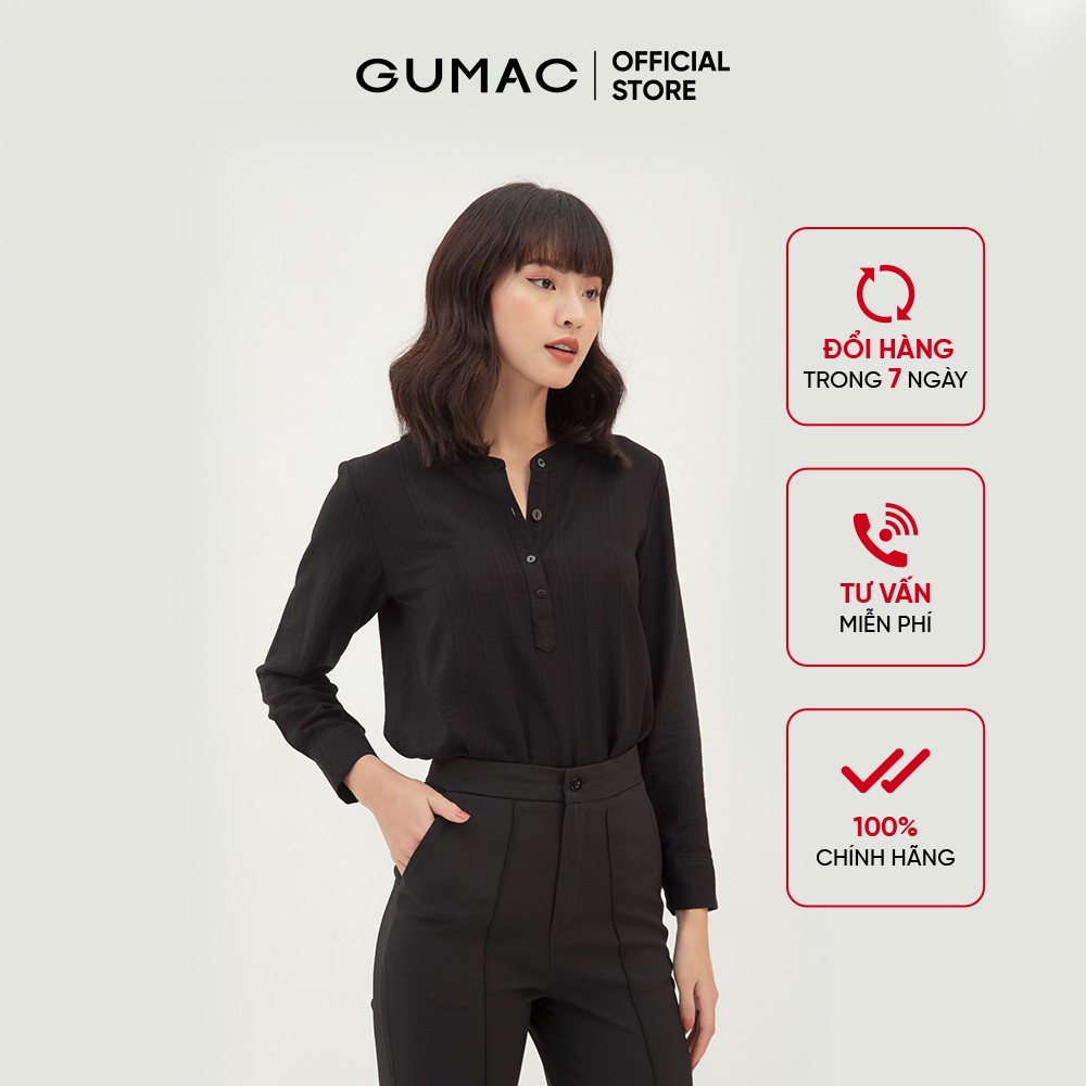 [Mã WABRGU72 giảm 10% tối đa 50k đơn 250k] Áo sơ mi nữ cổ tròn mổ trụ GUMAC màu đen, đủ size, đồ công sở AB351