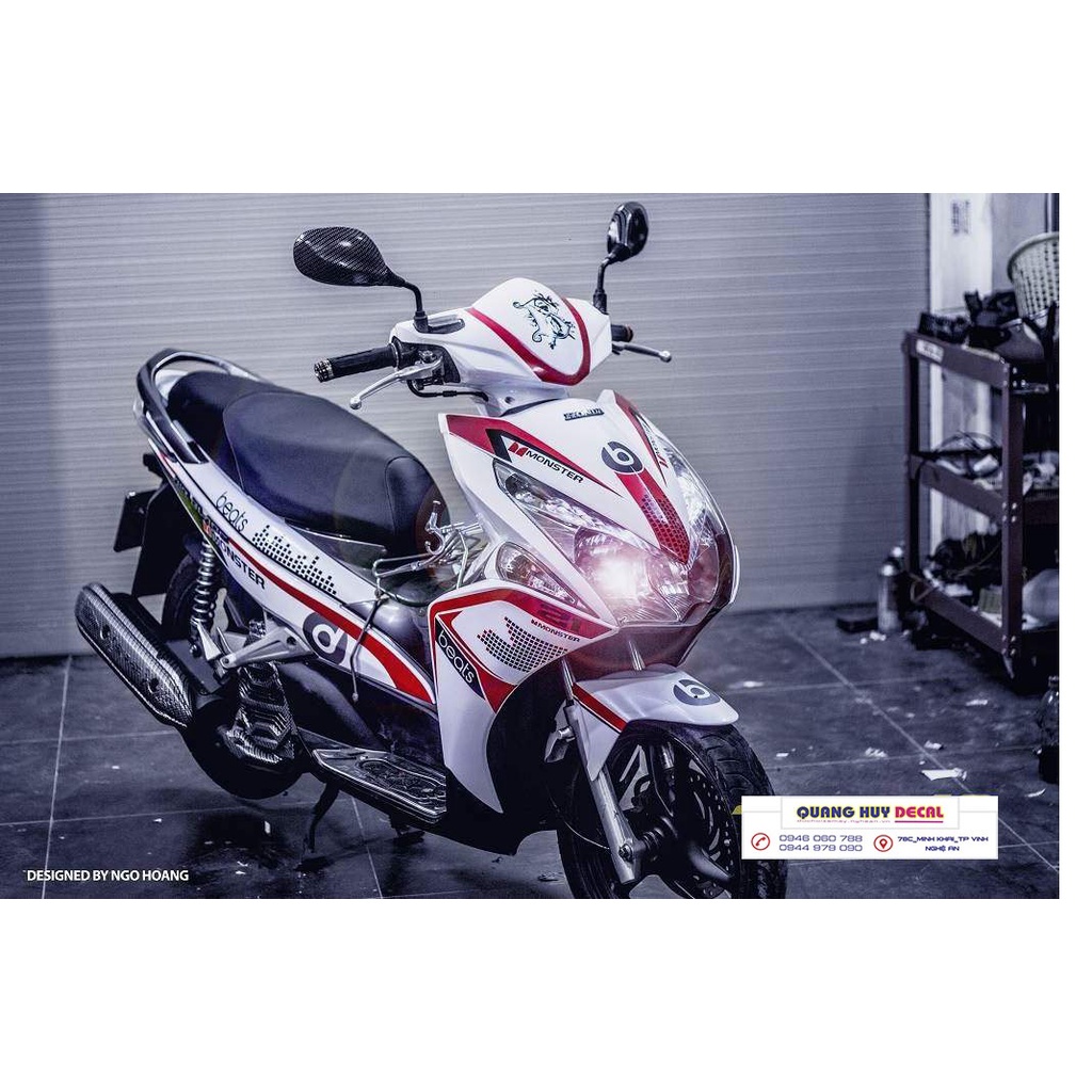 Tem xe air blade trắng đỏ, tem trùm xe air blade, tem xe ab, tem dán xe máy ab trắng đỏ