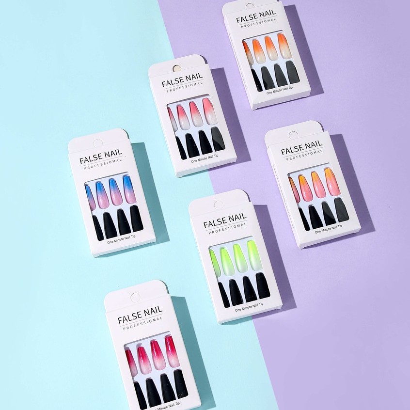 Bộ 24 Móng Tay Giả Siêu Dài Màu Gradient Độc Đáo Thời Trang