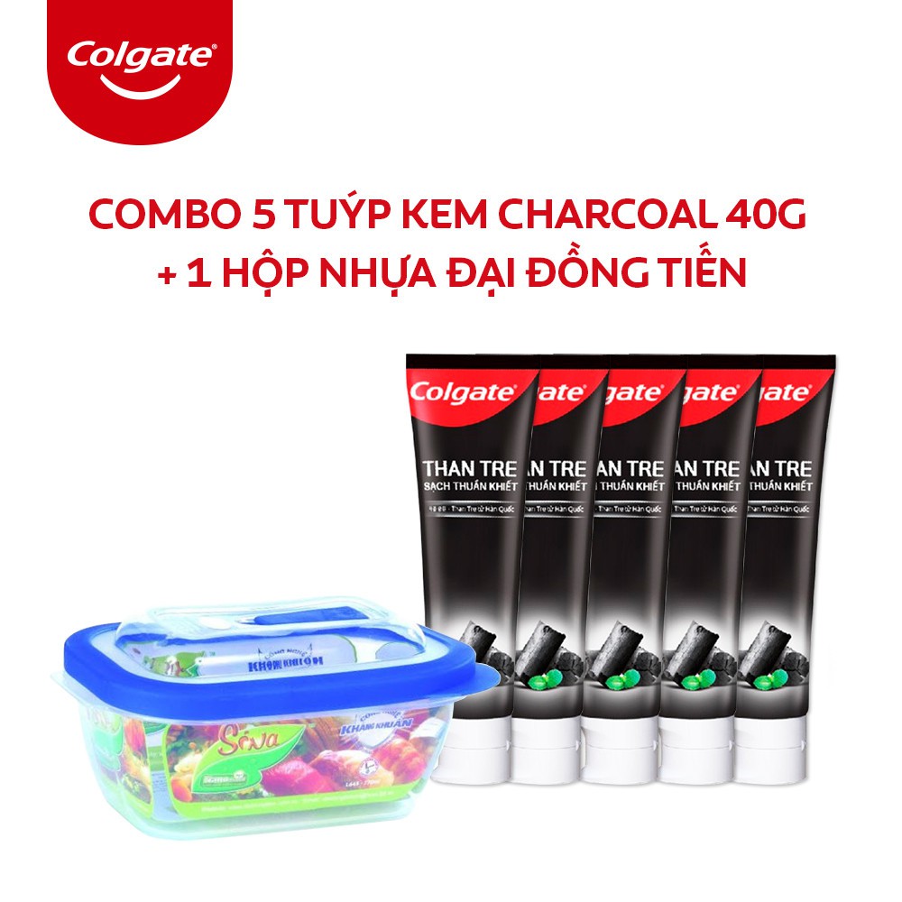 [HB Gift] Bộ 5 kem đánh răng Colgate thiên nhiên từ than tre Hàn Quốc 40g + Hộp đựng thức ăn Đại Đồng Tiến