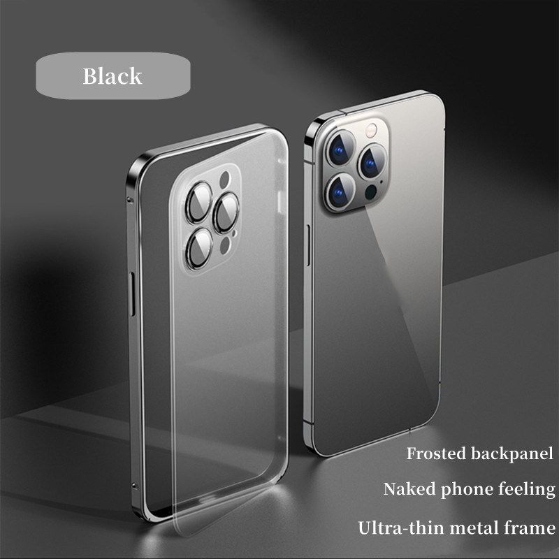Ốp Điện Thoại Màu Tím Khung Kim Loại Mặt Kính Bảo Vệ Camera Cho IPhone 14 13 12 Pro Max