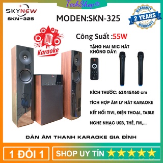 Loa Bluetooth Karaoke - Dàn Loa Karaoke Gia Đình - Loa Để Kệ Tivi Skynew SKN-325 Vân Gỗ - Công Suất 55W - Kèm 2 Mic