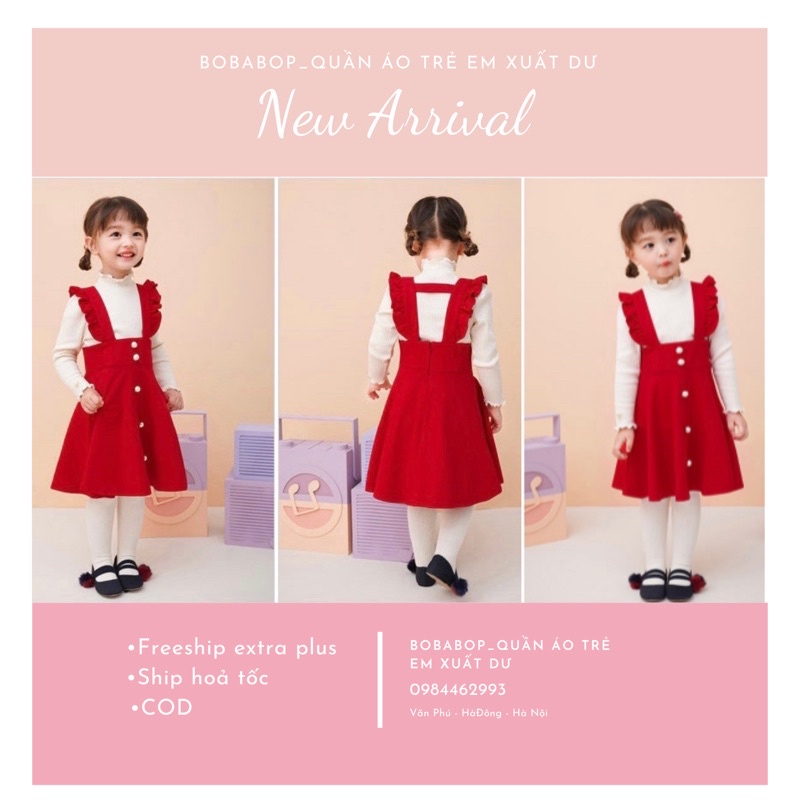 Set Váy Tiểu Thư Jelispoon Bé Gái Xuất Hàn Dư Xịn, Set Váy Thu Đông Bé Gái Xuất Hàn size 100-150