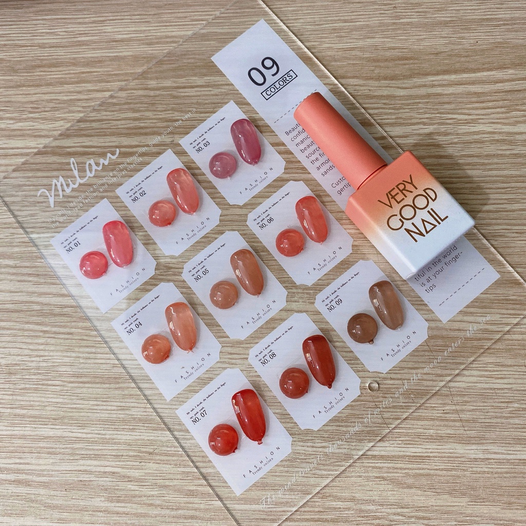[04] Set sơn gel thạch 9 màu Very Good Nail chính hãng 15ml + tặng kèm bảng màu
