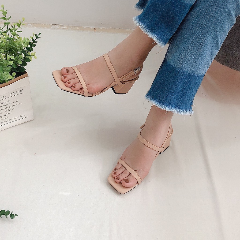 GIÀY SANDAL NỮ QUAI NGANG GÓT XÉO 7 CM THỜI TRANG