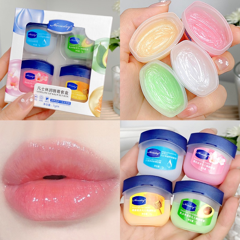 Hộp 4 Hũ VASELINE 7g Dưỡng Môi Đủ Vị Trái Cây