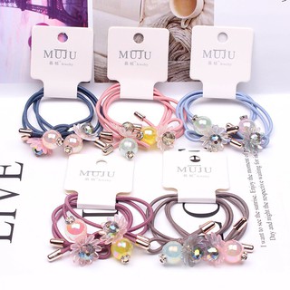 Dây cột tóc Hàn quốc đính ngọc trai nhân tạo và hoa