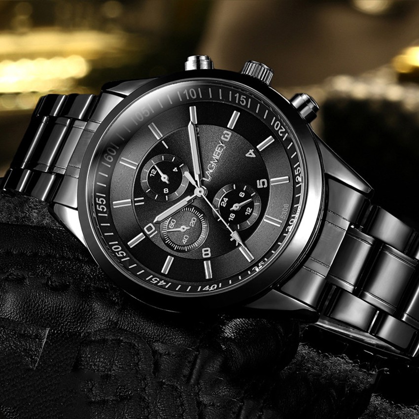 Đồng Hồ Nam Lagmeey 5308 Dây Thép Dây Đen